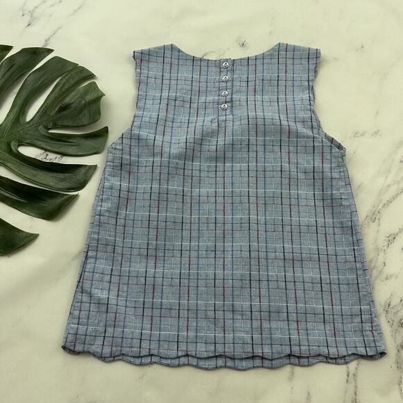 Modcloth Retro Scallop Trim Top Size S Blue Red Check Nautical Buttons Tank - Picture 7 of 11